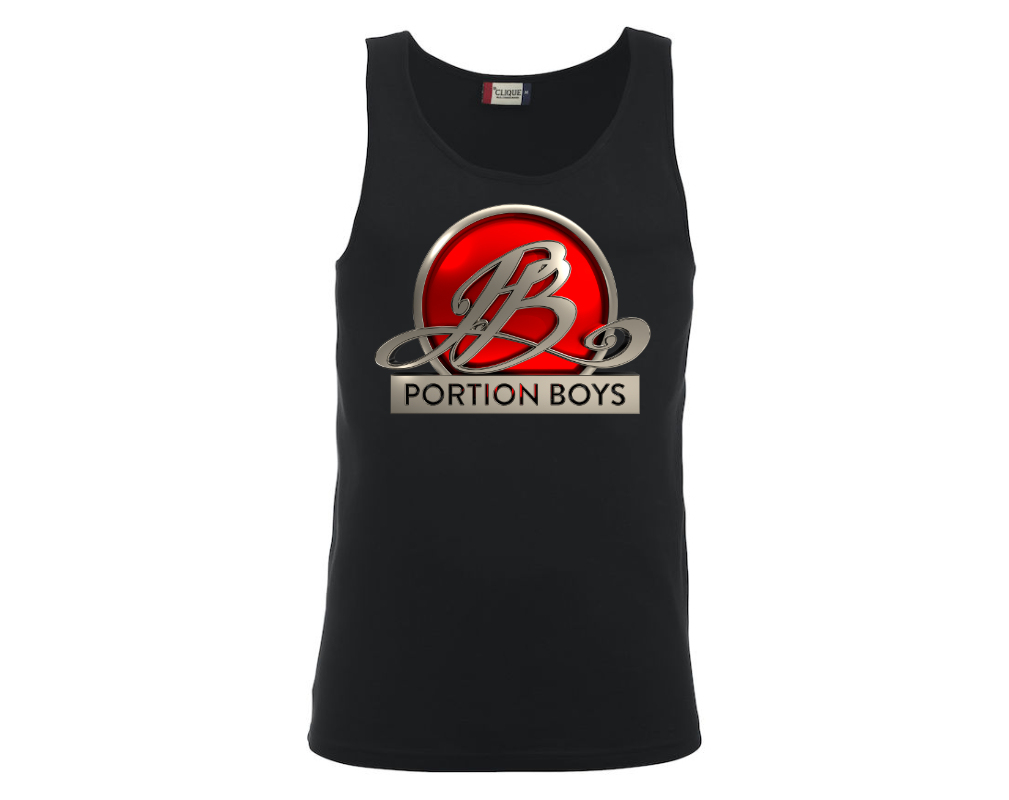 Portion Boys Miesten Hihaton Paita Logolla, Musta